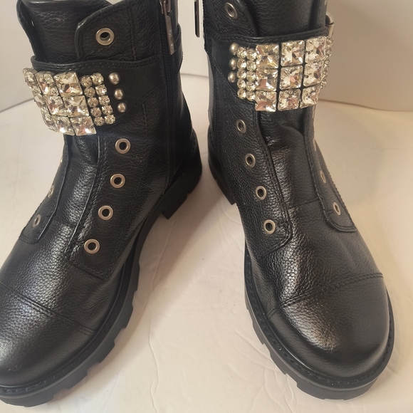 Karl Lagerfeld Black Combat Boots with Clear Accents - Picture 6 of 7